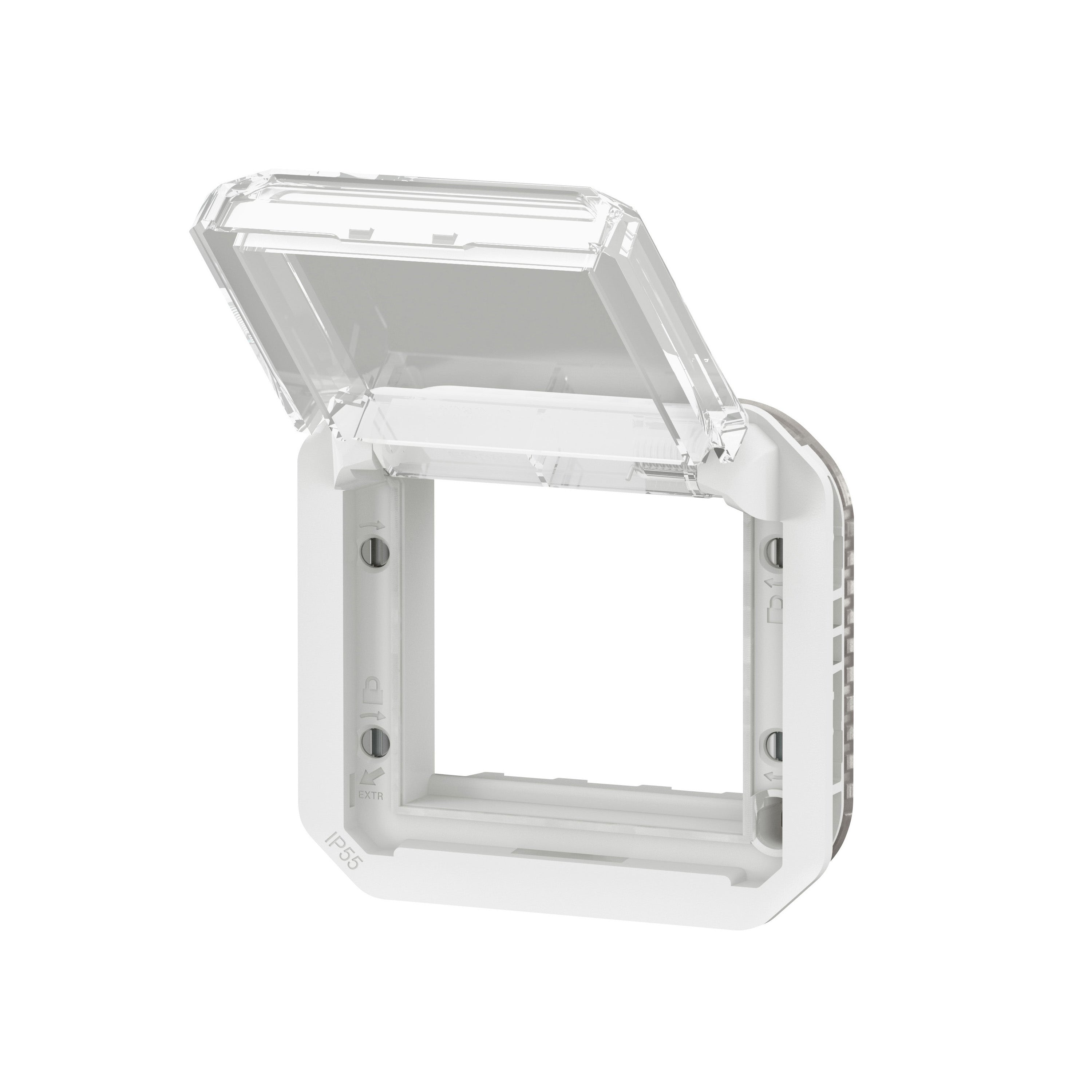 PLEXO 55 IP55 Mosaic adaptor 2 modul hvid, transparent klaplåg