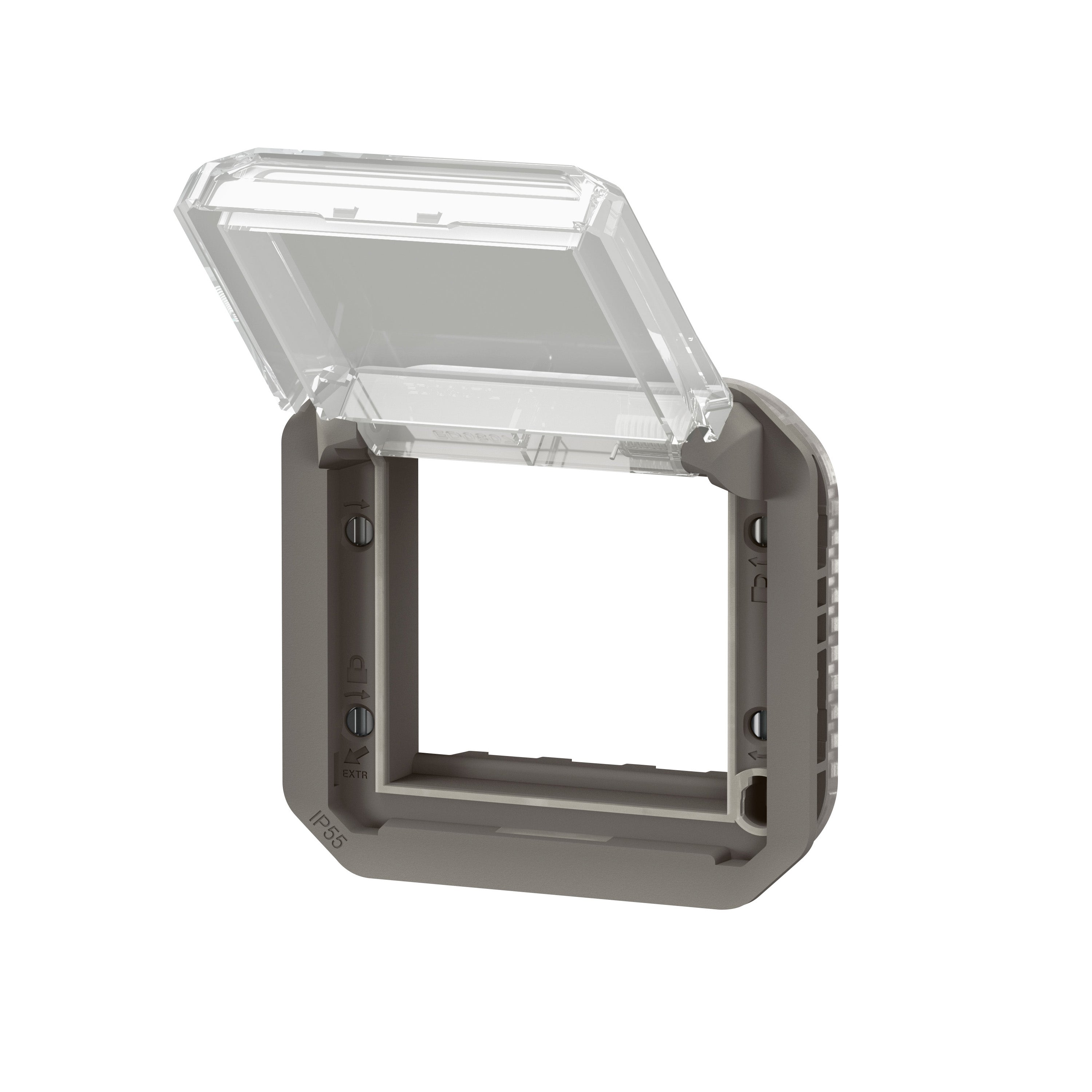 PLEXO 55 IP55 Mosaic adaptor 2 modul antracit, transparent klaplåg