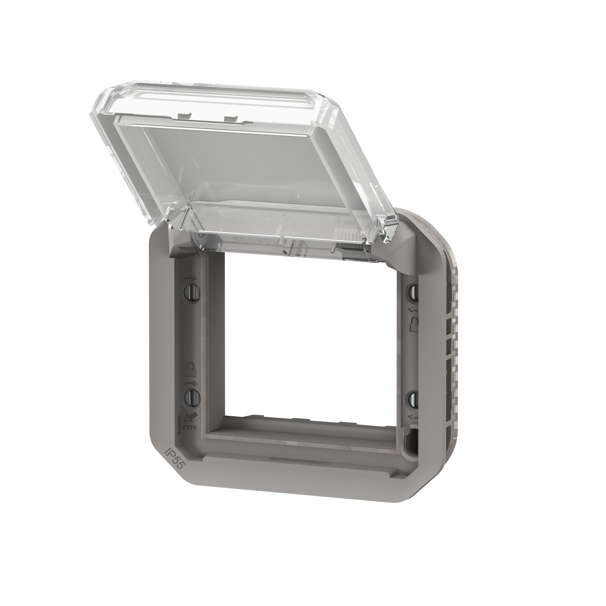 PLEXO 55 IP55 Mosaic adaptor 2 modul grå, transparent klaplåg