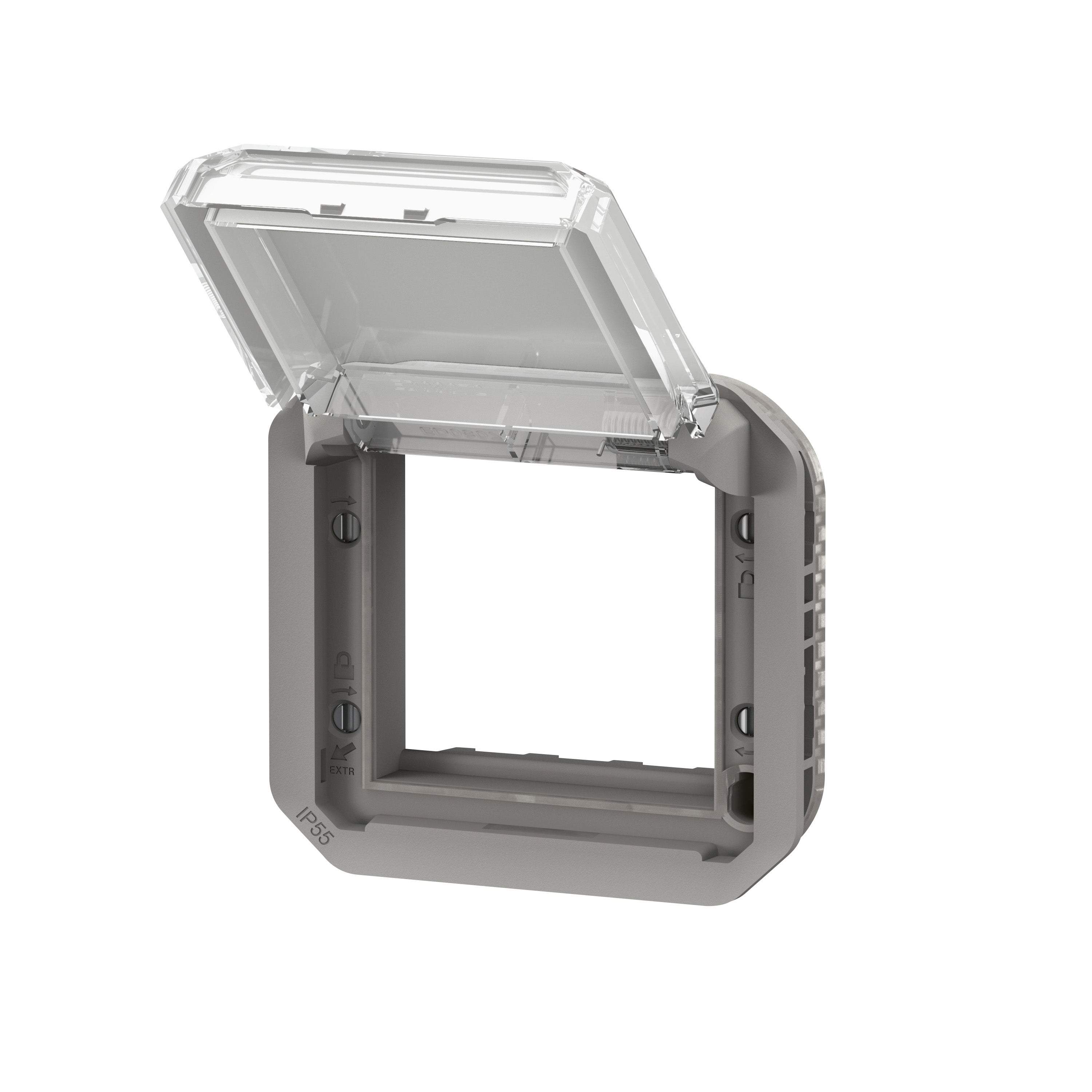 PLEXO 55 IP55 Mosaic adaptor 2 modul grå, transparent klaplåg