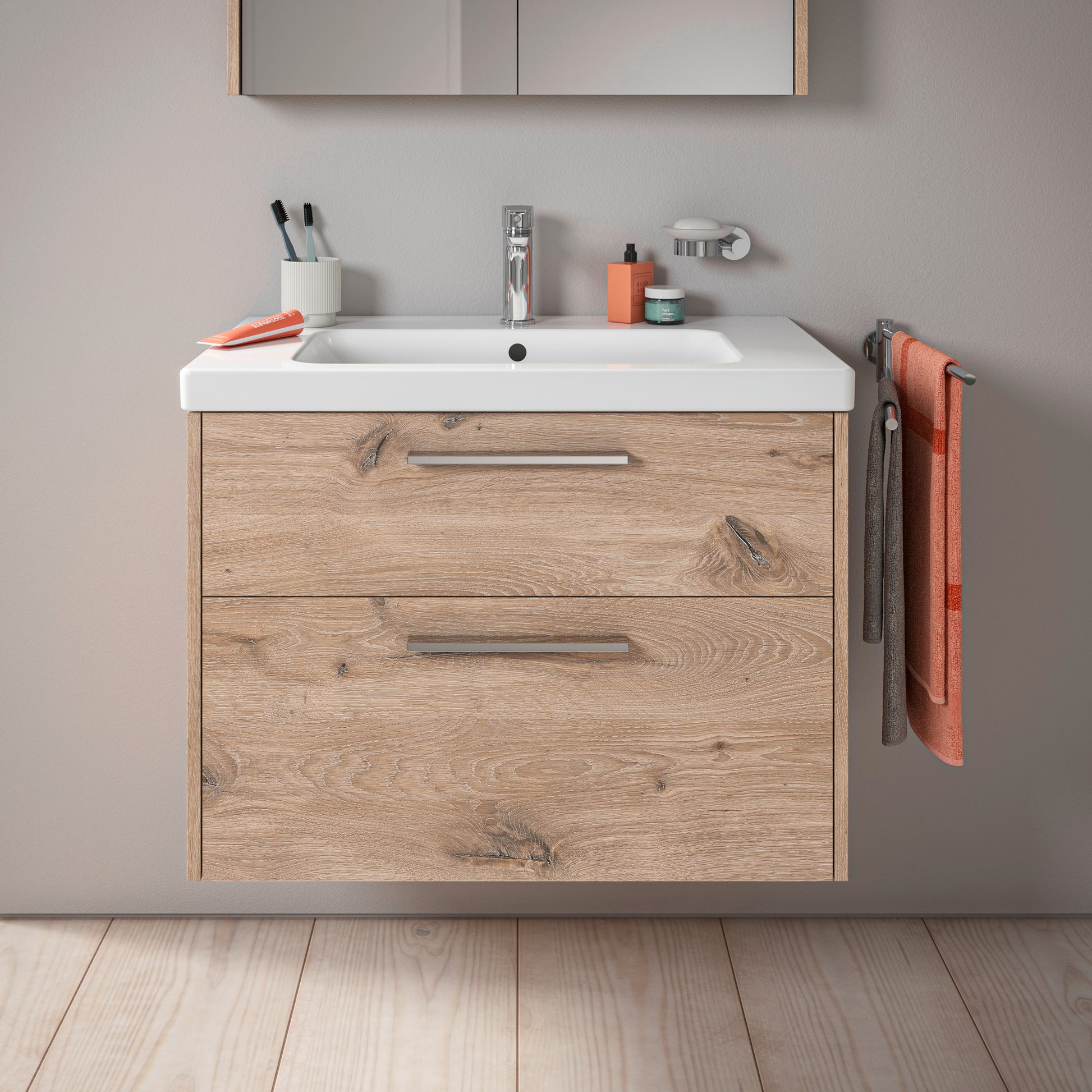 Duravit D-Code vaskeskab, 784x460mm, marmoreret eg, krom greb