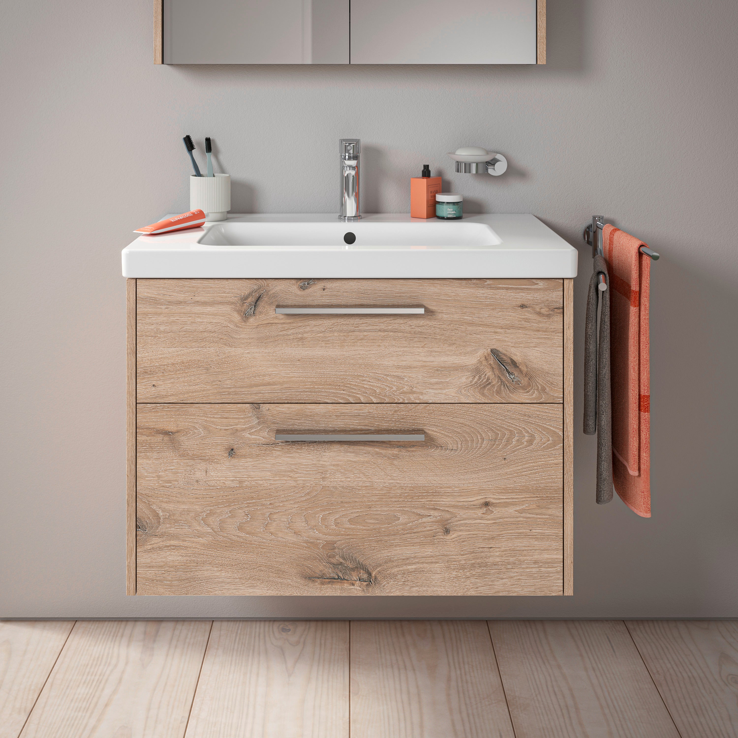 Duravit D-Code vaskeskab, 784x460mm, marmoreret eg, krom greb