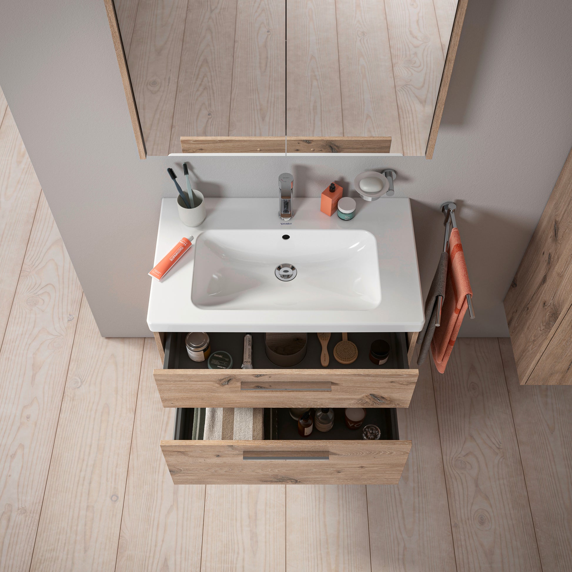 Duravit D-Code vaskeskab, 784x460mm, marmoreret eg, krom greb