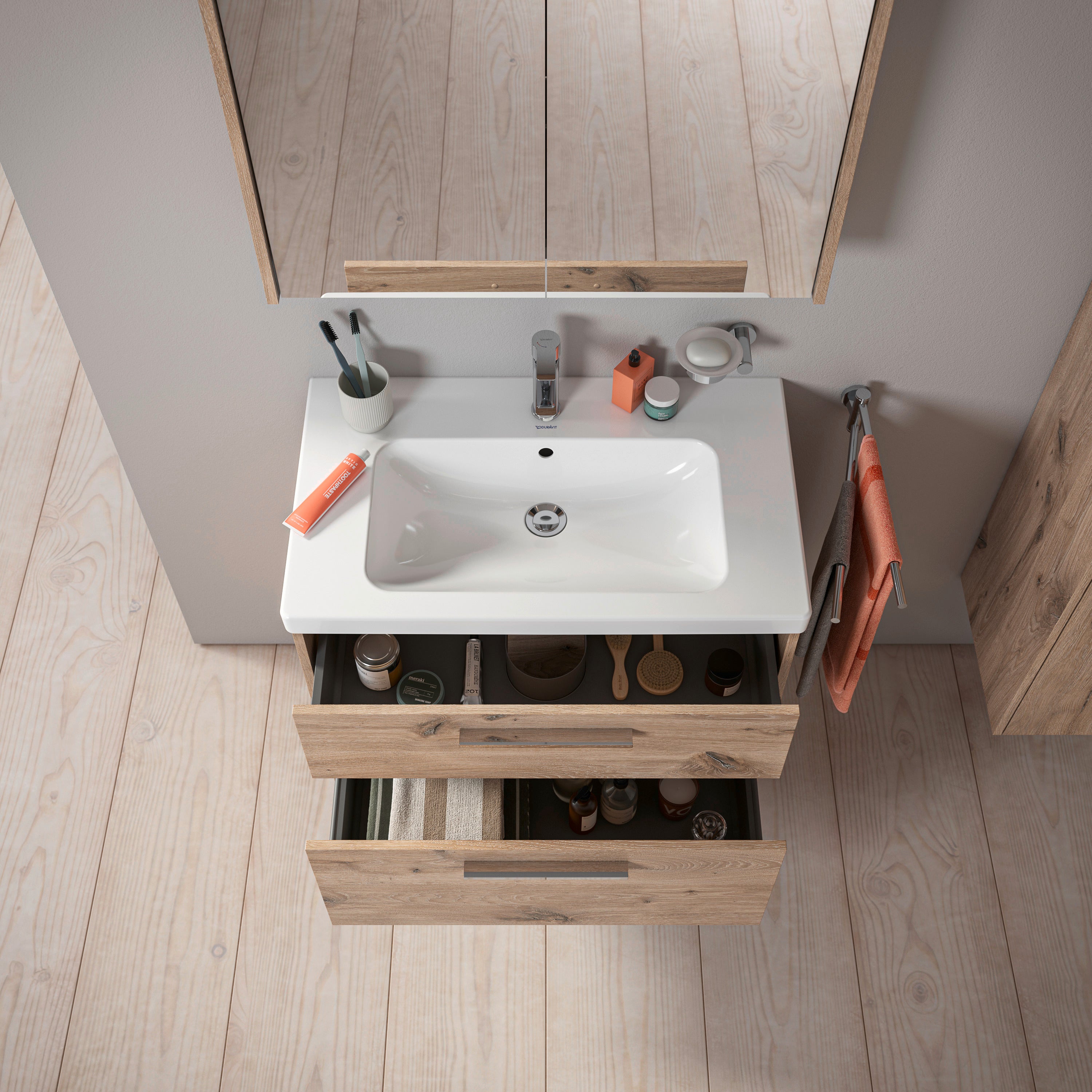 Duravit D-Code vaskeskab, 784x460mm, marmoreret eg, krom greb