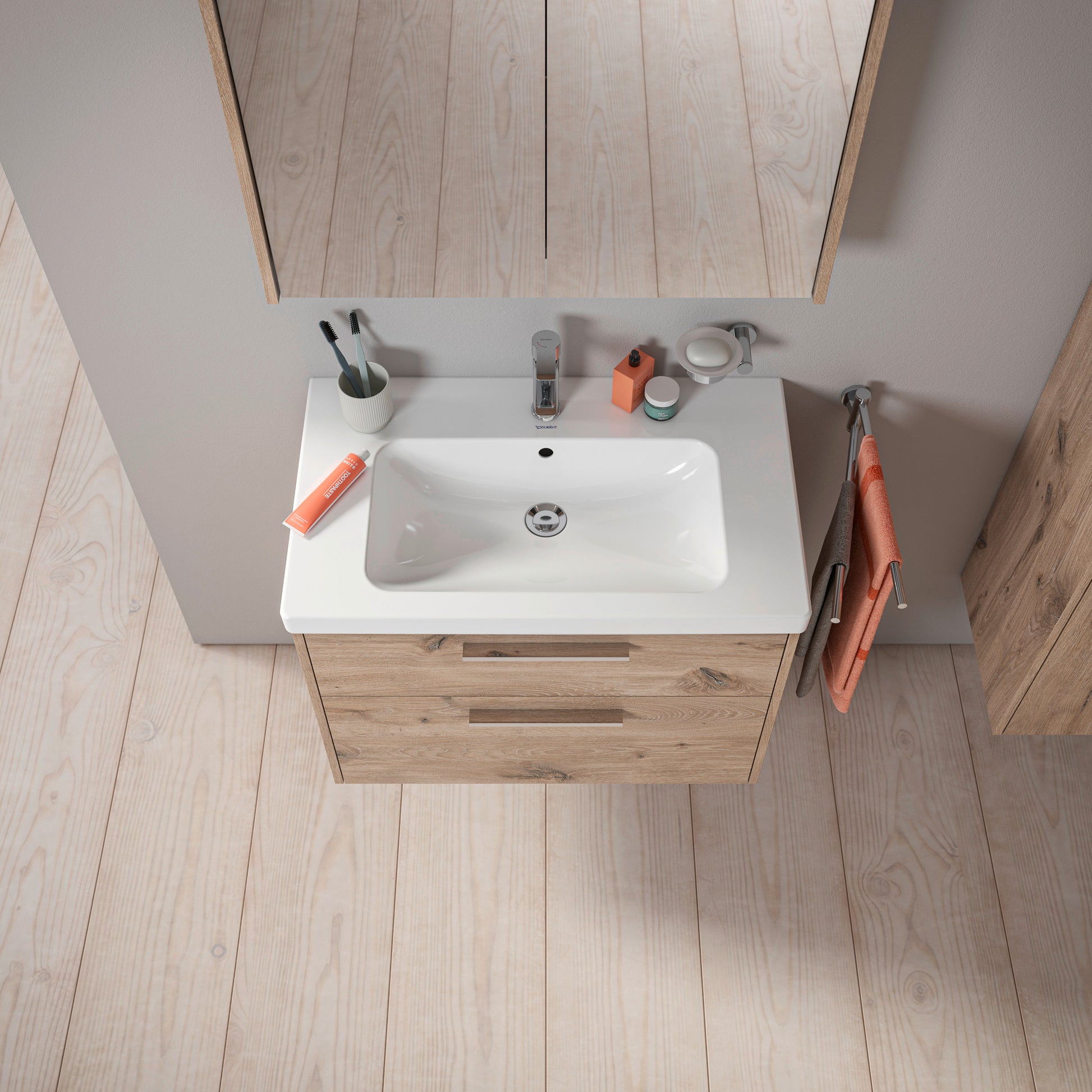 Duravit D-Code vaskeskab, 784x460mm, marmoreret eg, krom greb
