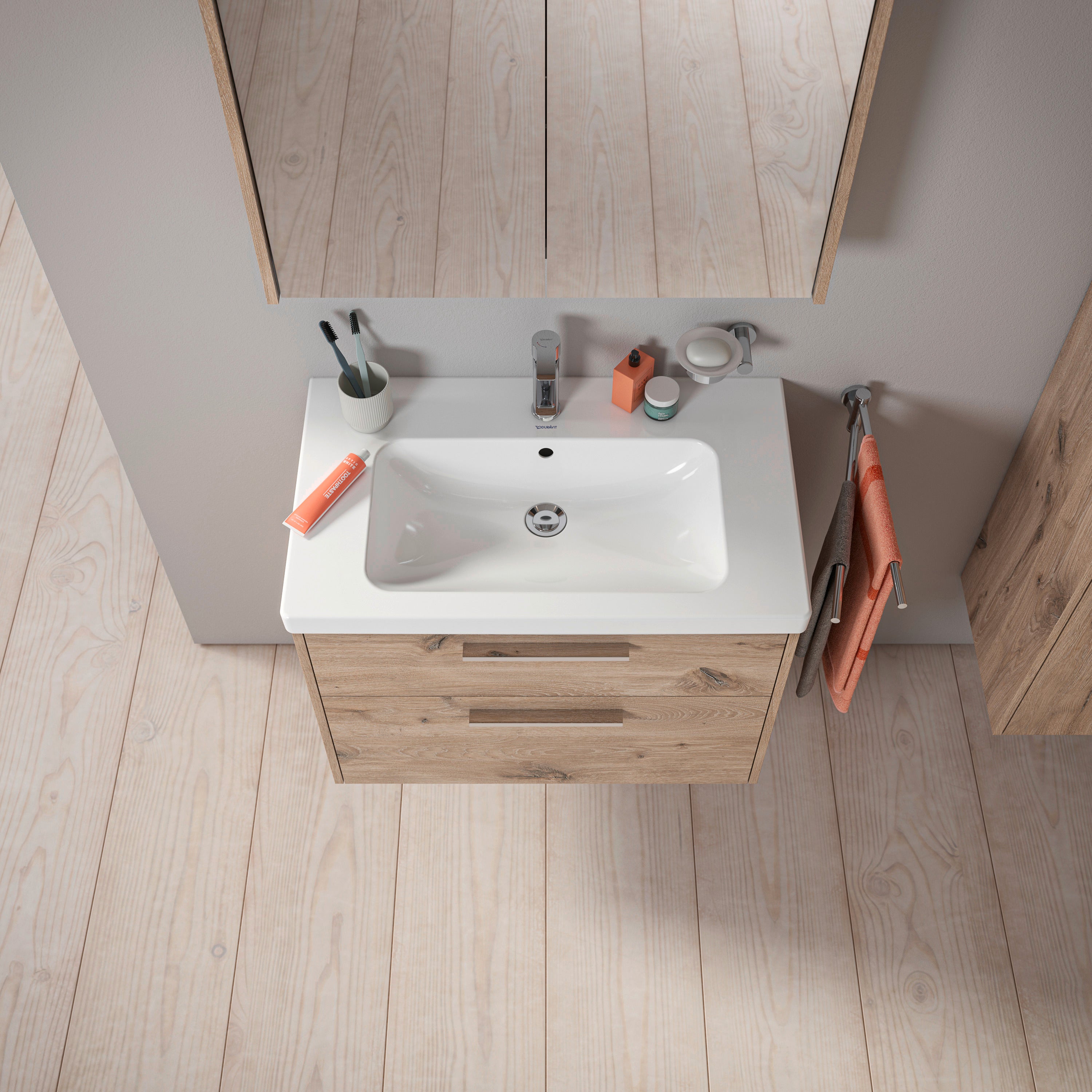 Duravit D-Code vaskeskab, 784x460mm, marmoreret eg, krom greb