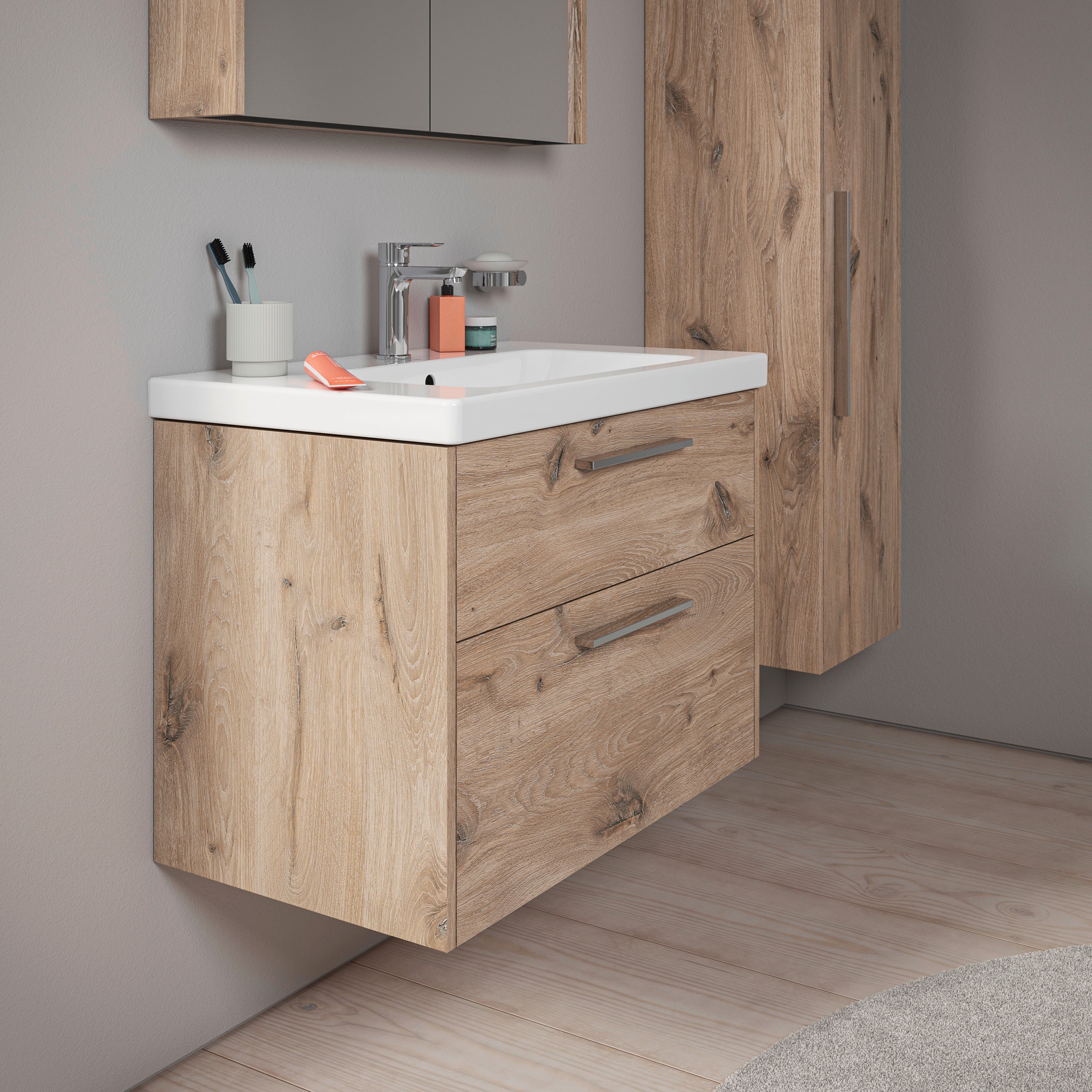 Duravit D-Code vaskeskab, 784x460mm, marmoreret eg, krom greb