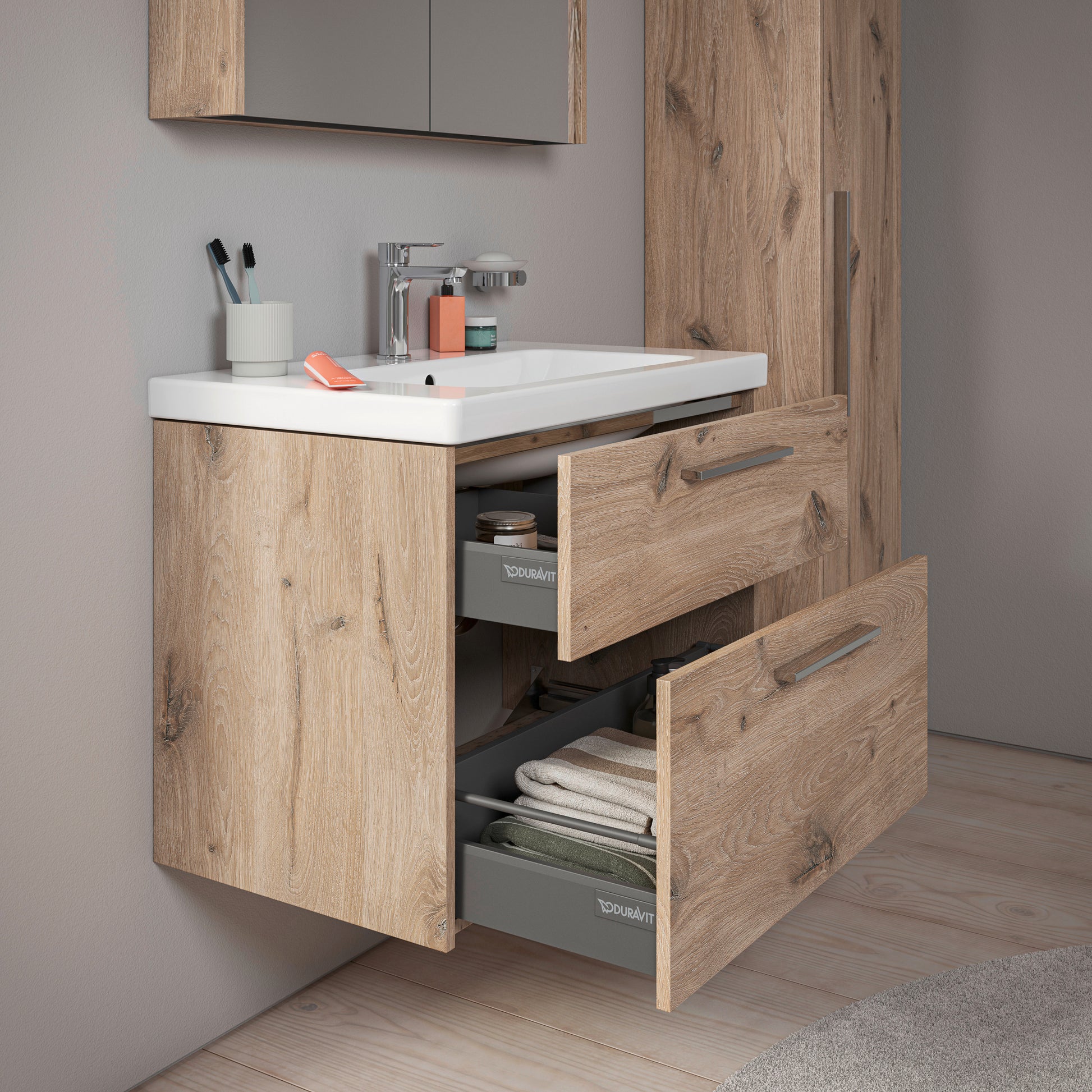 Duravit D-Code vaskeskab, 784x460mm, marmoreret eg, krom greb