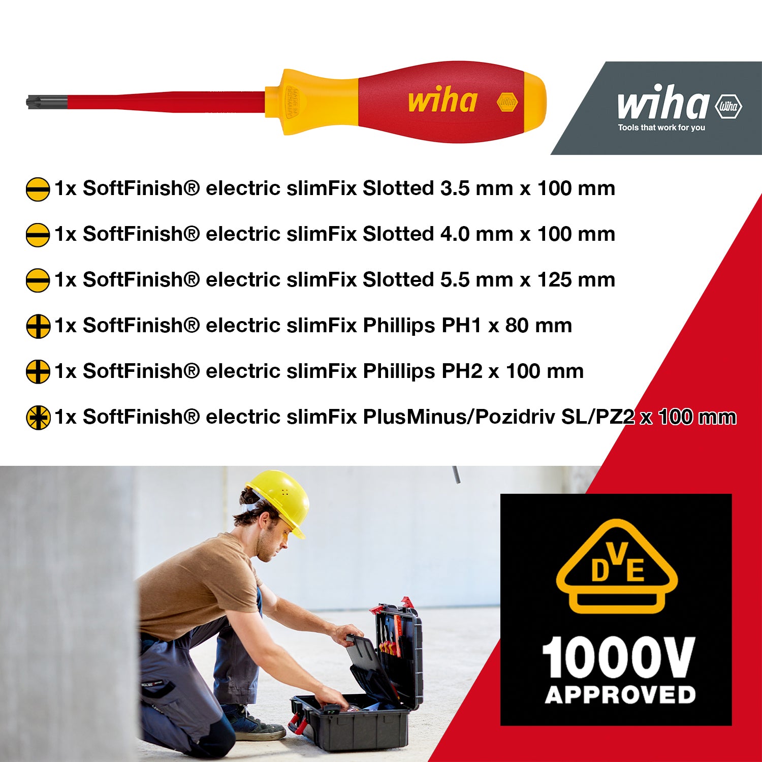 Wiha L-Kuffert, Basic electric med 1000V værktøjer, 18 dele