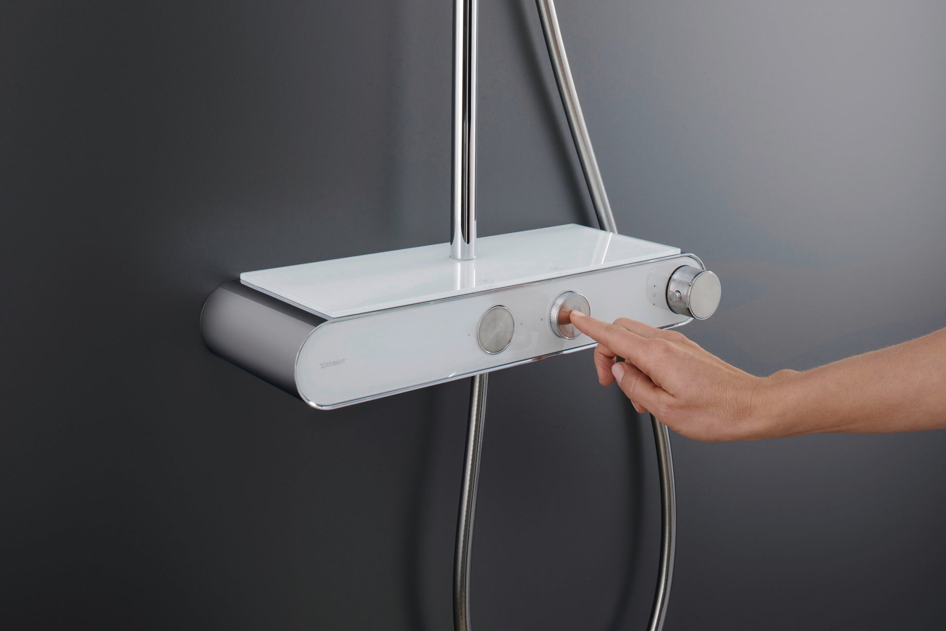Duravit termostatisk Shower System med hylde, Krom|Hvid højglans