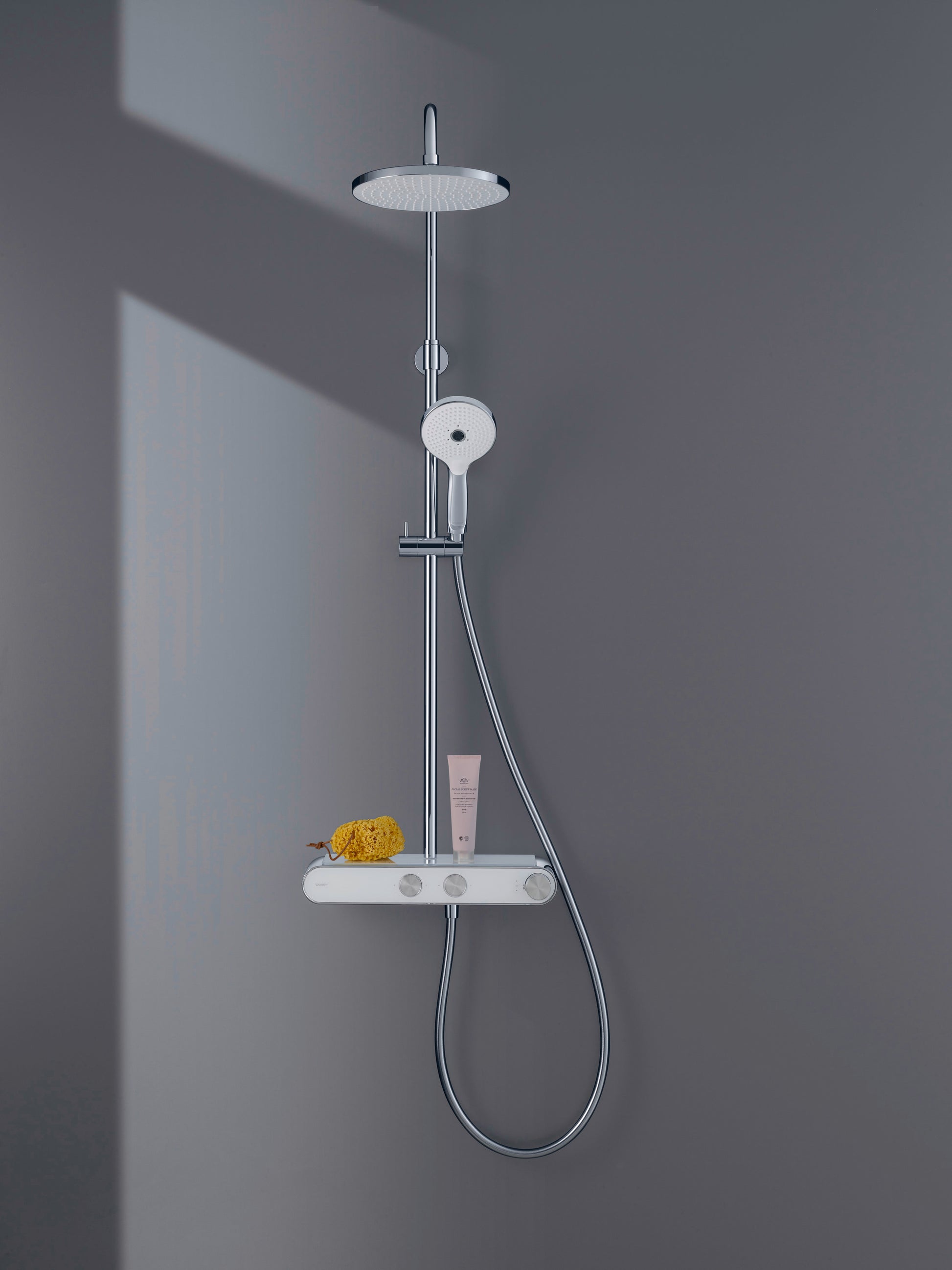 Duravit termostatisk Shower System med hylde, Krom|Hvid højglans
