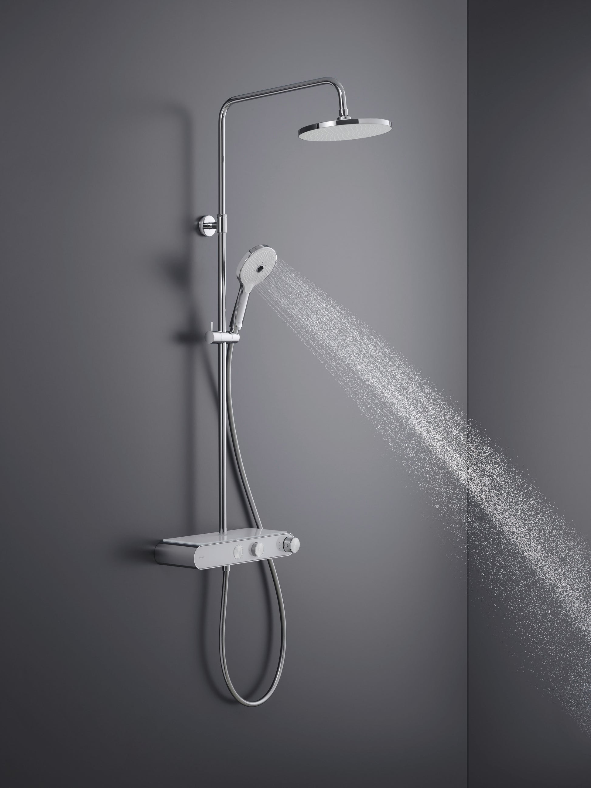 Duravit termostatisk Shower System med hylde, Krom|Hvid højglans