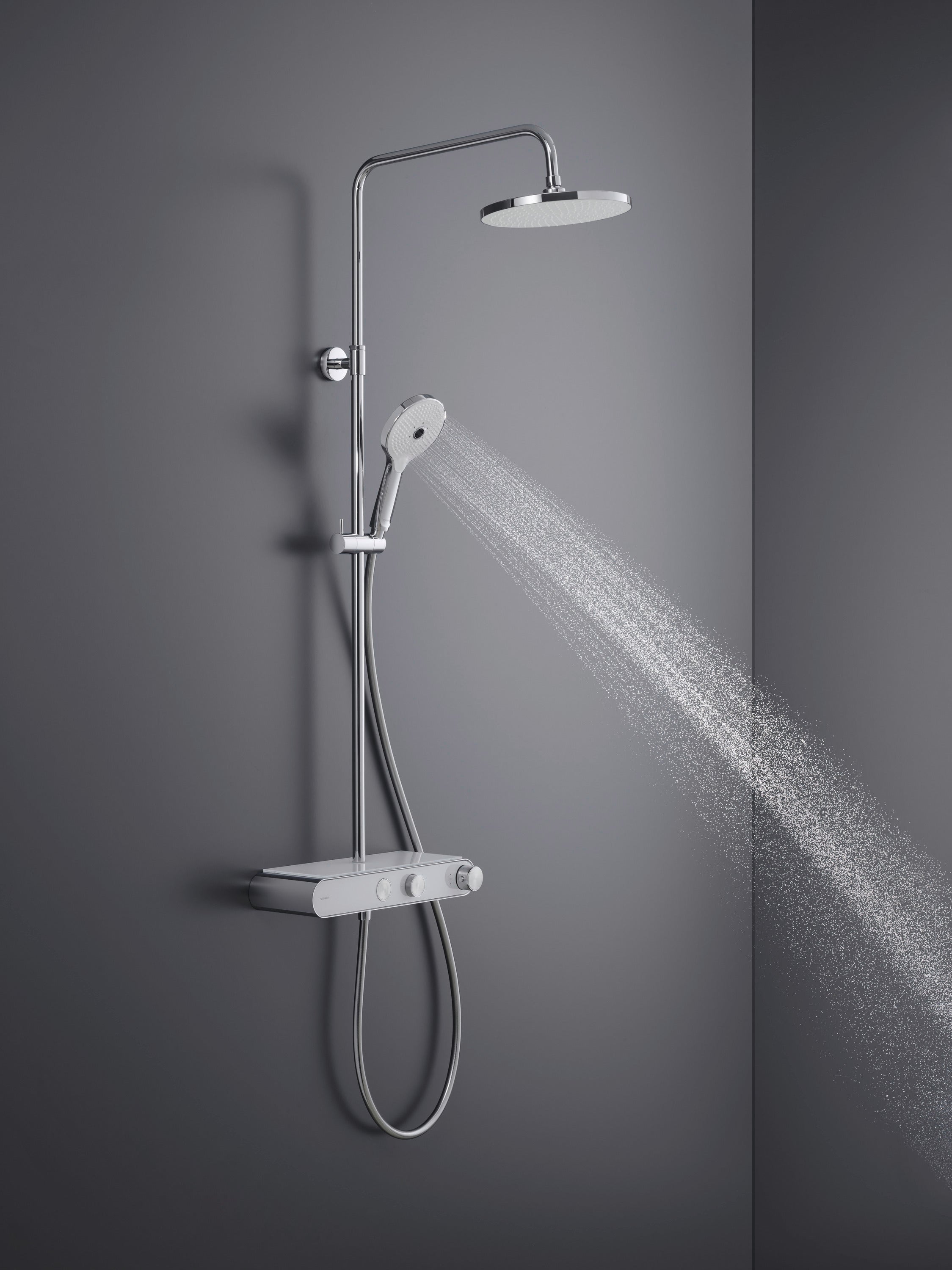 Duravit termostatisk Shower System med hylde, Krom|Hvid højglans