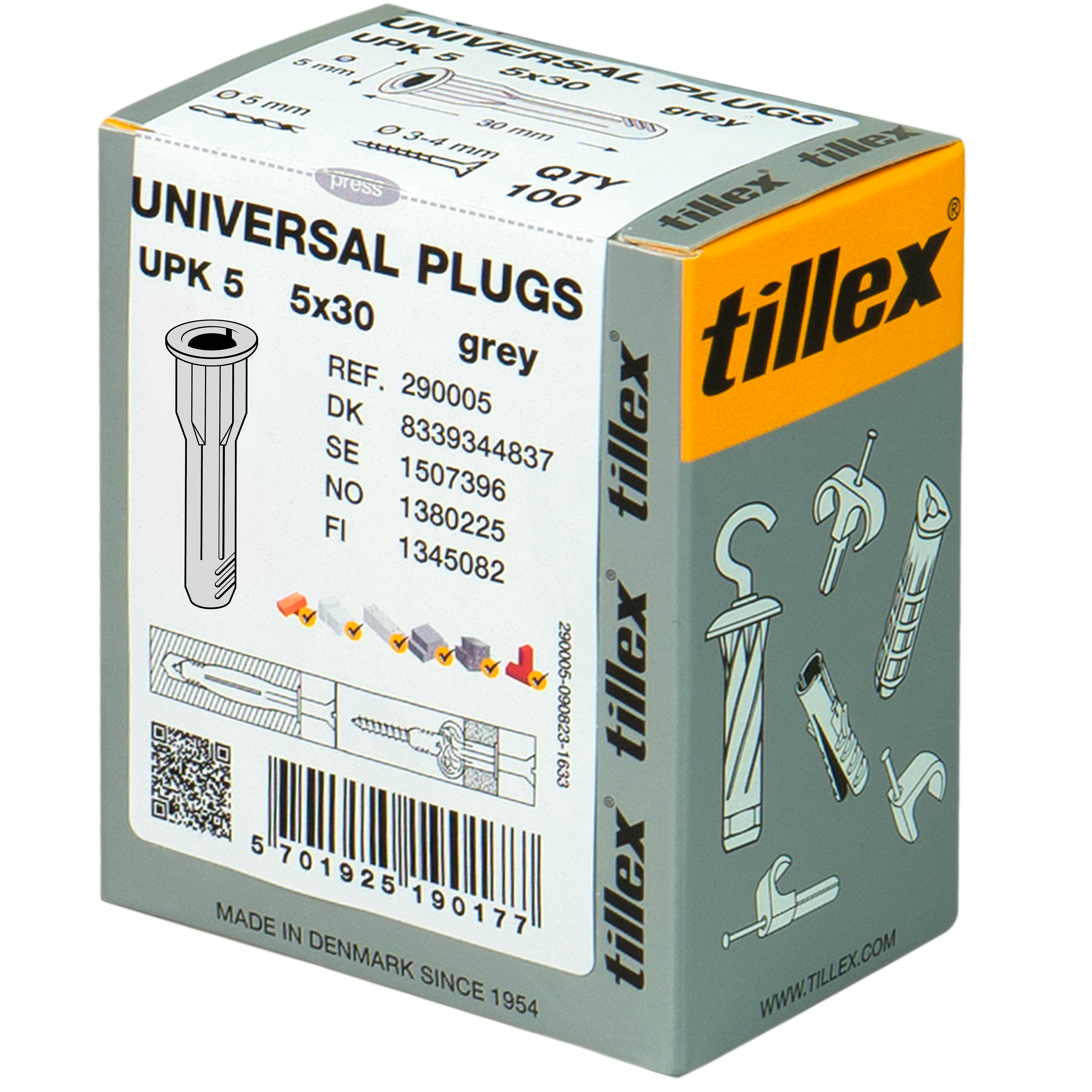 PLUGS UNI UPK5 5X30MM-100 GRÅ