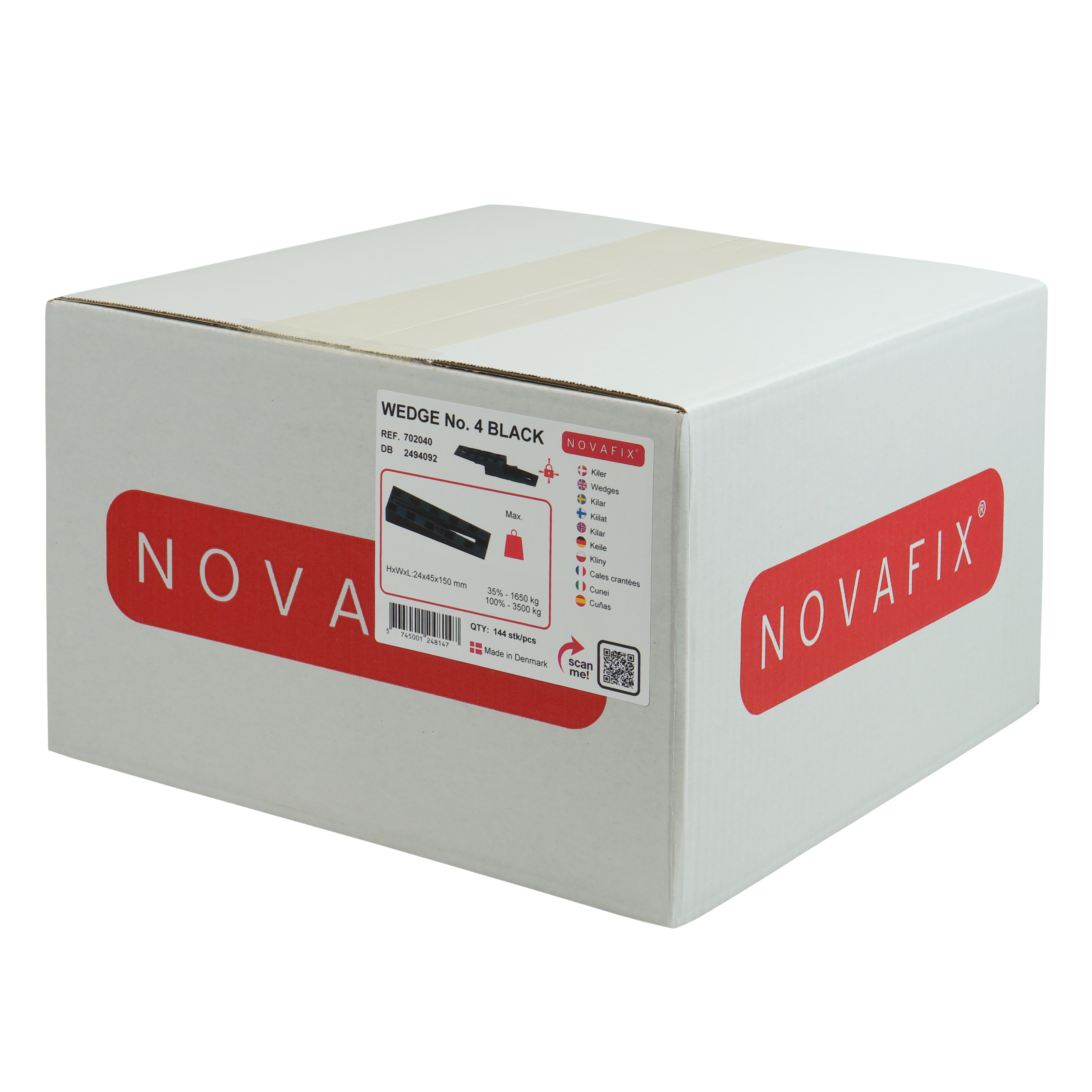 Novafix Kile 4 sort, H24mm x B45mm x L150mm, 144 stk i papkasse