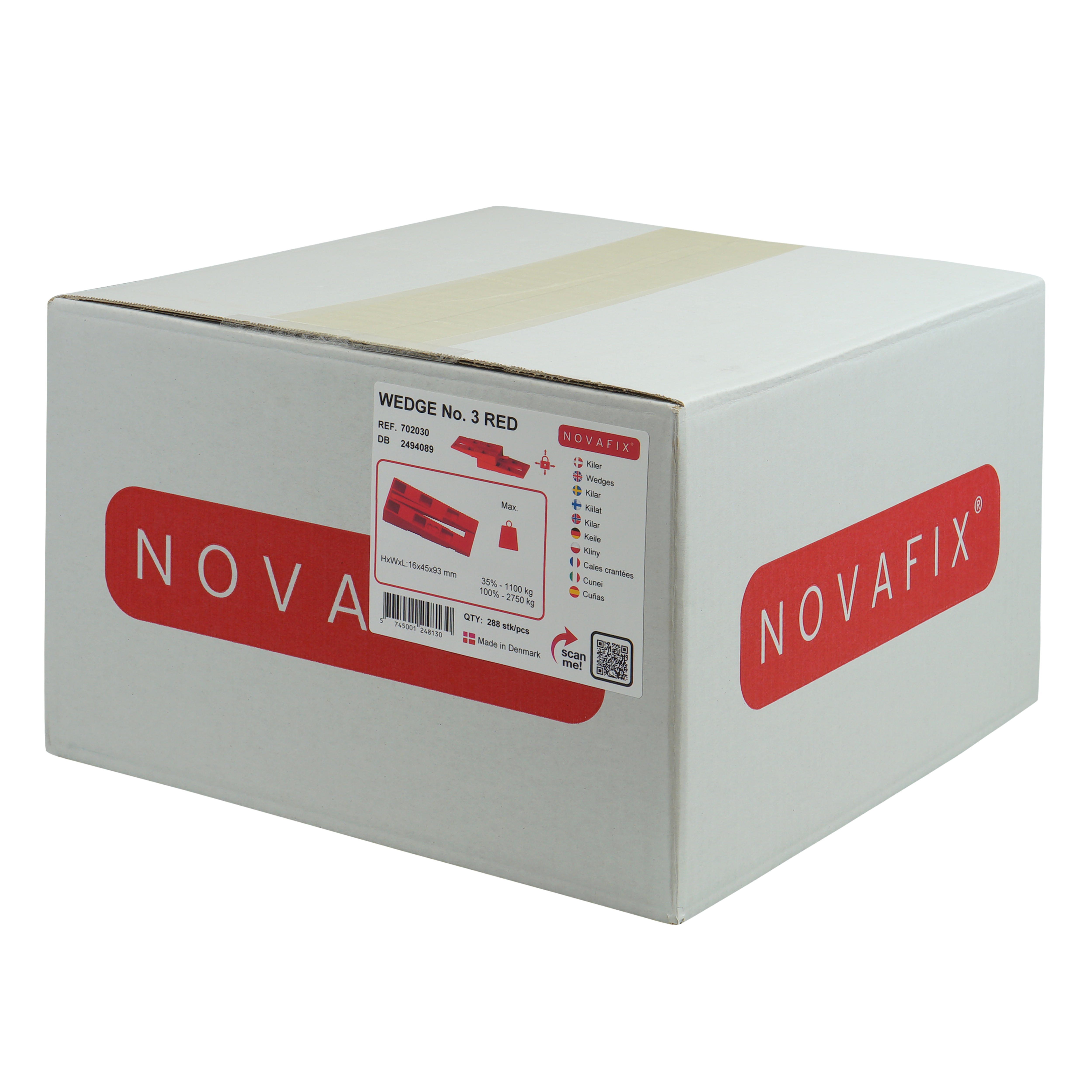 Novafix kile 3 rød, H16mm x B45mm x L93mm, 288 stk i papkasse