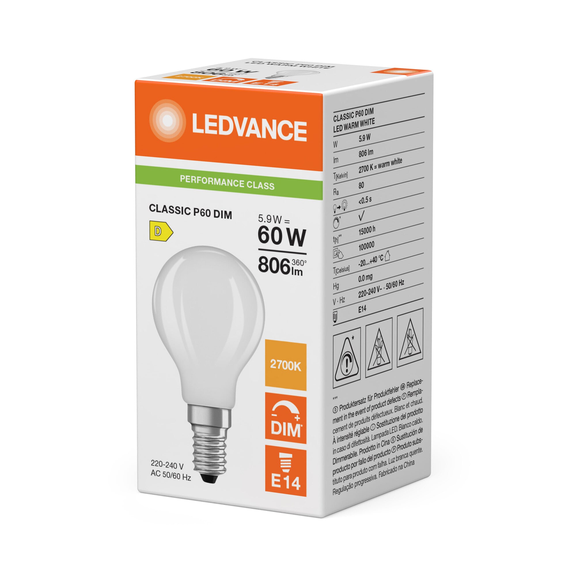 LEDVANCE LED krone mat 806lm 5,9W/827 (60W) E14 dæmpbar