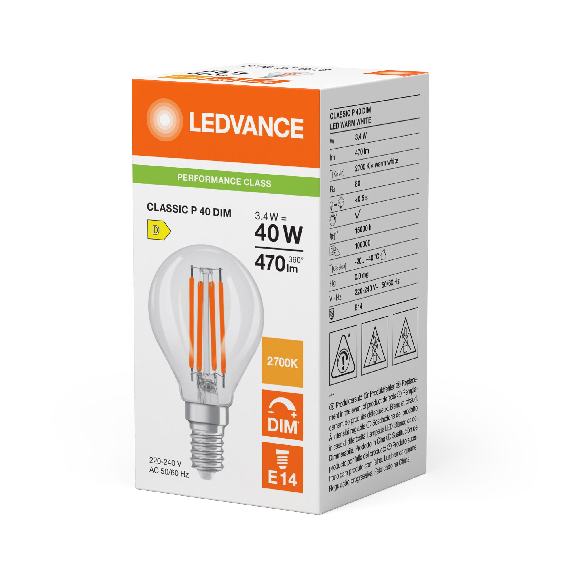 LEDVANCE LED krone filament 470lm 3,4W/827 (40W) E14 dæmpbar