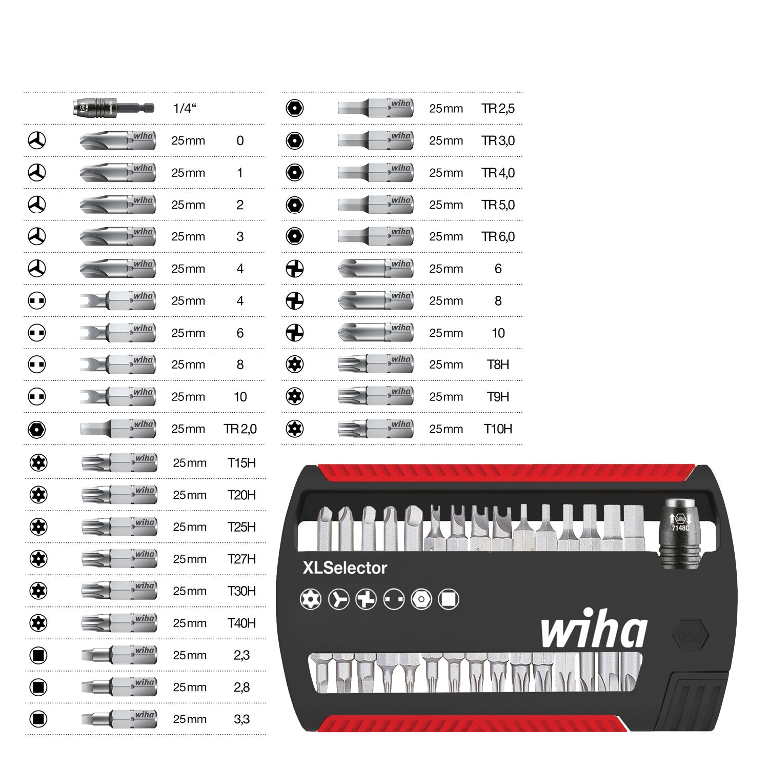Wiha XL Security bitsæt 25 mm 1/4", 31 dele
