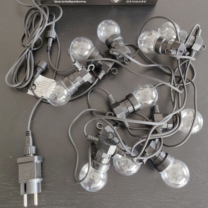 Party Lyskæde 6M m/10 klare kugler, LED, IP44 transformer