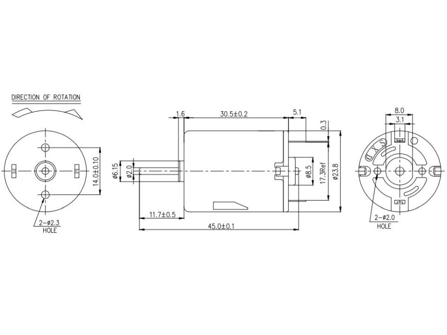 Mini DC motor - 2,5-6Vdc / 250mA 14500rpm