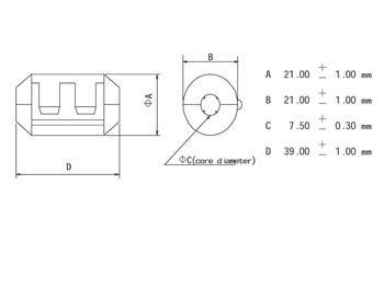 Ferrit klemme-støjfilter til Ø7,5mm kabel (21x39mm)