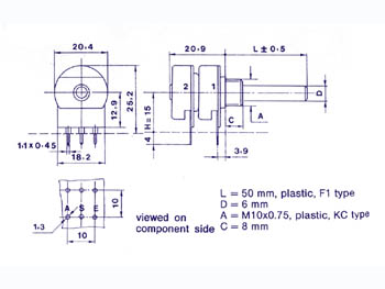 Potmeter - 1 Mohm lin. stereo (Ø4mm)