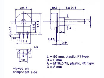 Potmeter - 220kOhm log. (Ø6mm)