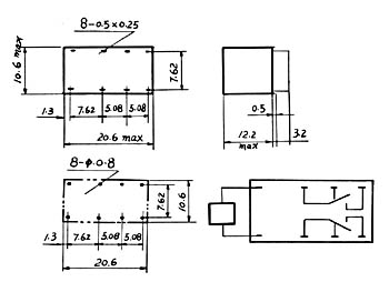 Miniature relæ - 12VDC / 1A, 2 x omskifter (SRC)