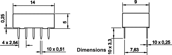 Kiprelæ (bistabil) - 5VDC / 1A, 2 x omskifter (DIP10)