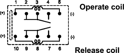 Kiprelæ (bistabil) - 5VDC / 1A, 2 x omskifter (DIP10)
