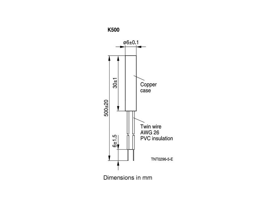 NTC termistor - 10kOhm, -30-100°C, 60mW, Ø13x42mm (47cm)
