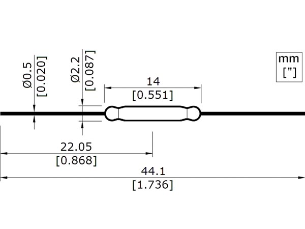 REED sensorkontakt - 1 x slutte, 10W (0,5A) Ø2,2x14mm