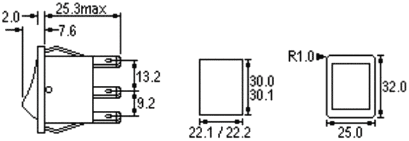 Vippekontakt - 2P OFF-(ON), 250V/16A, SORT