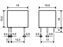 Miniature relæ - 9VDC / 10A, 1 x omskifter (SPDT), 5-ben 2mm
