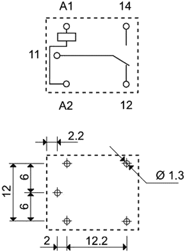 Miniature relæ - 9VDC / 10A, 1 x omskifter (SPDT), 5-ben 2mm