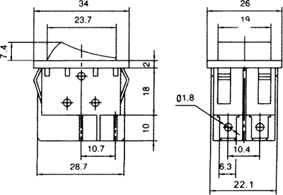 Vippekontakt - 250Vac / 15A, ON-OFF, Grå (DPST)