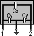 X2/Y2 støjdæmp. kondensator - 275Vac Cx:100nF Cy:2x4,7nF