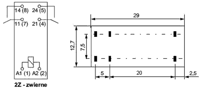 Vertikalt relæ - 12VDC / 5A, 2 x slutte (DPST-NO)