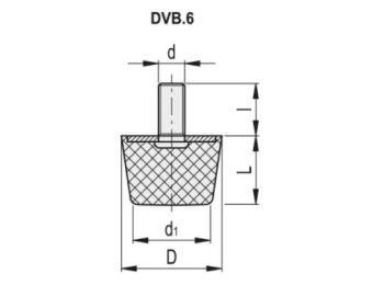 Vibrationsdæmp. gummifod - M6x25mm gevind, Ø25mm, konisk