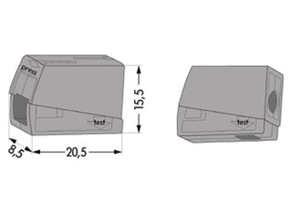 Belysningsklemmemuffe - 0,5-2,5mm², 1 fast, 1 fleks, Grå