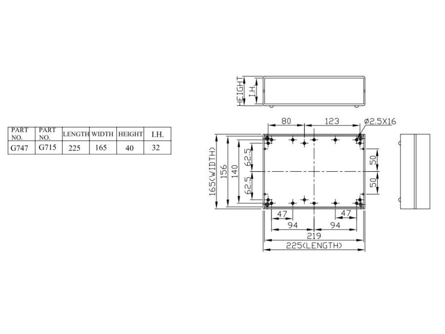 G747 instrumentkabinet (225x165x40mm)