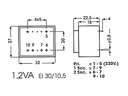 230V printtransformator - 1,2VA 2 x 6V / 2 x 100mA