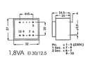 230V printtransformator - 1,8VA 1 x 24V / 75mA