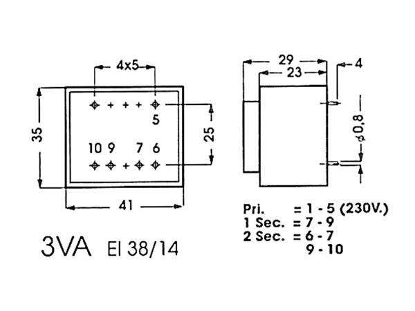 230V printtransformator - 3VA 1 x 24V / 125mA