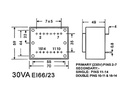 230V printtransformator - 30VA 2 x 9V / 2 x 1,667A
