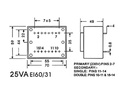 230V printtransformator - 25VA 2 x 9V / 2 x 1,398A