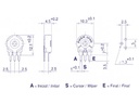 Lodret trimmepotmeter - 10kOhm, lille 10mm, skruetrækker