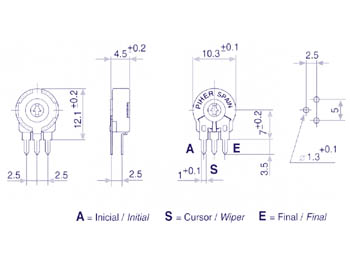 Lodret trimmepotmeter - 4,7 Mohm, lille 10mm, skruetrækker