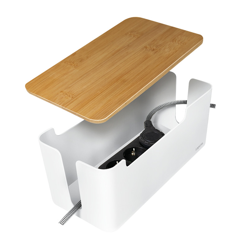 Kabelskjuler boks - 320x140x130mm, Hvid m. bambuslåg